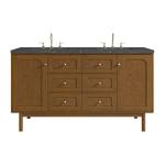 Laurent 60" Double Vanity, Honey Oak w/ 3 CM Parisien Bleu Silestone Top