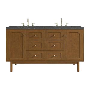 Laurent 60" Double Vanity, Honey Oak w/ 3 CM Parisien Bleu Silestone Top w/FreePower Wireless Charger