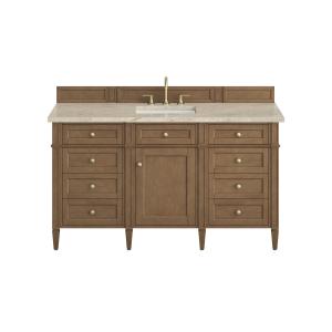 Brittany 60" Single Vanity, Pecan w/ 3 CM Tajnar Eclos Top w/FreePower Wireless Charger