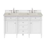 Brittany 60" Double Vanity in Bright White, w/ 3 CM Siberian Silestone Top
