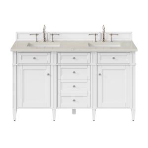 Brittany 60" Double Vanity in Bright White, w/ 3 CM Siberian Silestone Top w/FreePower Wireless Charger
