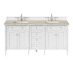 Brittany 72" Double Vanity in Bright White, w/ 3 CM Tajnar Eclos Top w/FreePower Wireless Charger