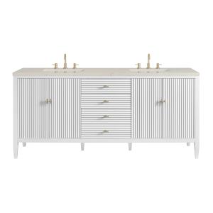 Myrrin 72" Vanity, Bright White, w/ 3 CM Siberian Silestone Top