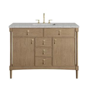 Kinnsden 48" Single Vanity, Weathered Oak w/ 3 CM Eternal Jasmine Pearl Silestone Top w/FreePower Wireless Charger