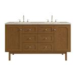 Laurent 60" Double Vanity, Honey Oak w/ 3 CM Tajnar Eclos Top w/FreePower Wireless Charger