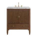 Myrrin 30" Single Vanity, Mid-Century Walnut w/ 3 CM Carrara Marble Top