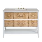 Olena 48" Single Vanity, Light Mappa Burl and Polished White, w/ 3 CM Siberian Silestone Top