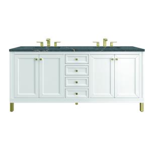 Chicago 72" Double Vanity, Glossy White, w/ 3 CM Parisien Bleu Silestone® Top w/FreePower Wireless Charger