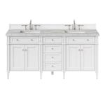 Brittany 72" Double Vanity, Bright White Vanity w/ 3 CM Victorian Silver Silestone Top w/FreePower Wireless Charger
