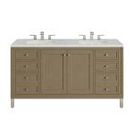 Chicago 60" Double Vanity, Walnut Whisper, w/ 3 CM Eternal Jasmine Pearl Silestone® Top w/FreePower Wireless Charger