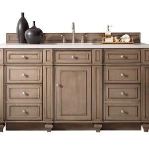 Bristol 60" Single Vanity, Whitewashed Walnut w/ 3 CM Eternal Jasmine Pearl Silestone Top w/FreePower Wireless Charger
