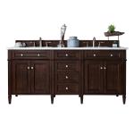 Brittany 72" Double Vanity, Burnished Mahogany w/ 3 CM Eternal Jasmine Pearl Silestone Top w/FreePower Wireless Charger