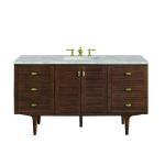 Amberly 60" Single Vanity, Mid-Century Walnut w/ 3 CM Victorian Silver Top w/FreePower Wireless Charger