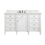 Brittany 60" Single Vanity, Bright White w/ 3 CM Ethereal Noctis Silestone Top w/FreePower Wireless Charger
