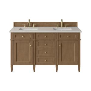 Brittany 60" Double Vanity, Pecan w/ 3 CM Siberian Silestone Top w/FreePower Wireless Charger