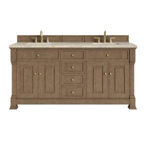 Brookfield 72" Double Vanity, Pecan, w/ 3 CM Tajnar Eclos Top w/FreePower Wireless Charger