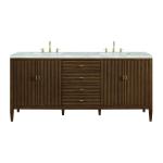 Myrrin 72" Double Vanity, Mid Century Walnut w/ 3 CM Victorian Silver Silestone Top w/FreePower Wireless Charger