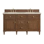Lorelai 60" Double Vanity, Mid-Century Walnut, w/ 3 CM Tajnar Eclos Top w/FreePower Wireless Charger
