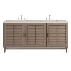 Portland 72IN Double Vanity Whitewashed Walnut w/ 3 CM Siberian Silestone Top w/FreePower Wireless Charger