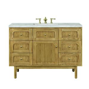 Laurent 48" Single Vanity, Light Natural Oak w/ 3 CM Victorian Silver Top w/FreePower Wireless Charger