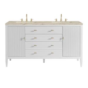 Myrrin 60" Double Vanity, Bright White, w/ 3 CM Tajnar Eclos Top w/FreePower Wireless Charger