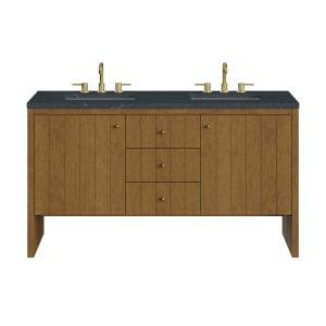 Hudson 60" Double Vanity, Honey Oak w/ 3 CM Charcoal Soapstone Silestone Top