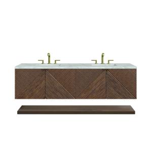 Marcello 72" Double Vanity, Chestnut w/ 3 CM Victorian Silver Top w/FreePower Wireless Charger