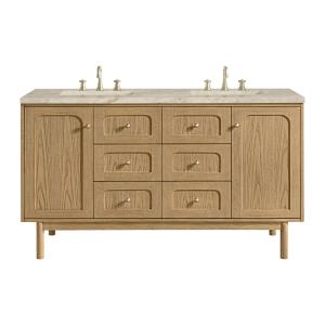 Laurent 60" Double Vanity, Light Natural Oak, w/ 3 CM Tajnar Eclos Top