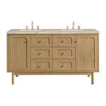 Laurent 60" Double Vanity, Light Natural Oak, w/ 3 CM Tajnar Eclos Top