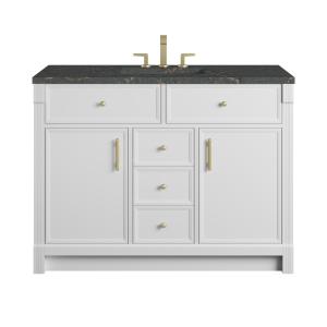 Bellshire 48" Single Vanity, Bright White w/ 3 CM Parisien Bleu Silestone Top w/FreePower Wireless Charger