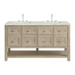 Breckenridge 60" Double Vanity, Whitewashed Oak, w/ 3 CM Victorian Silver Quartz Top w/FreePower Wireless Charger