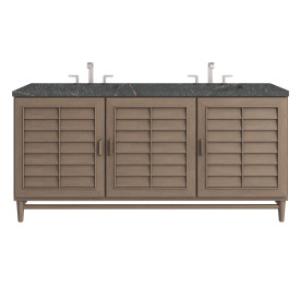 Portland 72IN Double Vanity Whitewashed Walnut w/ 3 CM Parisien Bleu Silestone Top w/FreePower Wireless Charger