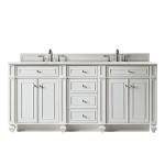 Bristol 72" Double Vanity, Bright White w/ 3 CM Eternal Jasmine Pearl Silestone Top w/FreePower Wireless Charger