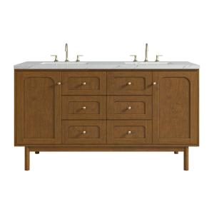 Laurent 60" Double Vanity, Honey Oak w/ 3 CM Ethereal Noctis Silestone Top