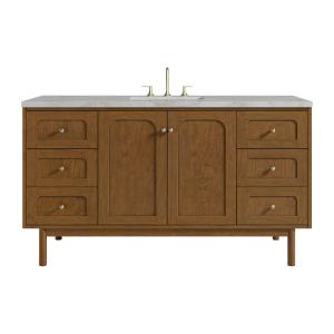 Laurent 60" Single Vanity, Honey Oak w/ 3 CM Victorian Silver Silestone Top w/FreePower Wireless Charger