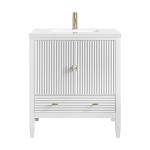 Myrrin 30" Single Vanity, Bright White w/ Single Hole 3 CM White Zeus Silestone Top and Matching Backsplash