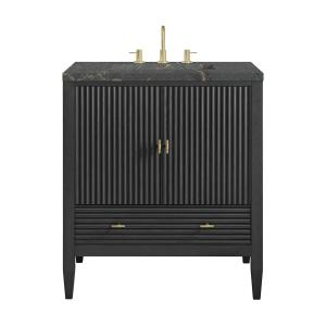 Myrrin 30" Single Vanity, Carbon Oak w/ 3 CM Parisien Bleu Silestone Top