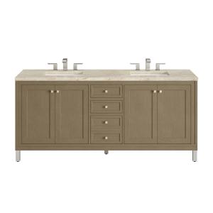 Chicago 72" Double Vanity, Walnut Whisper, w/ 3 CM Tajnar Eclos Top w/FreePower Wireless Charger