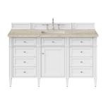 Brittany 60" Single Vanity in Bright White, w/ 3 CM Tajnar Eclos Top w/FreePower Wireless Charger