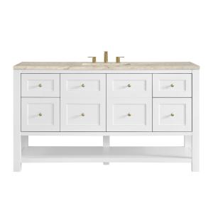 Breckenridge 60" Single Vanity, Bright White, w/ 3 CM Tajnar Eclos Top w/FreePower Wireless Charger