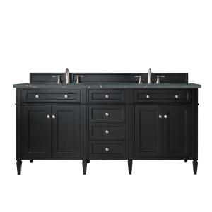 Brittany 72" Double Vanity, Black Onyx w/ 3 CM Parisien Bleu Silestone Top w/FreePower Wireless Charger