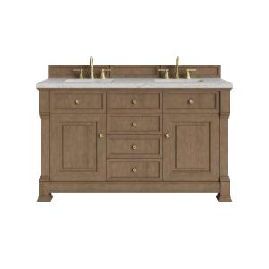 Brookfield 60" Double Vanity, Pecan w/3 CM Eternal Jasmine Pearl Silestone Top w/FreePower Wireless Charger