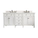 Brittany 72" Double Vanity, Bright White Vanity w/ 3 CM Ethereal Noctis Silestone Top w/FreePower Wireless Charger