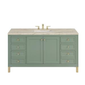 Chicago 60" Single Vanity, Smokey Celadon, w/ 3 CM Tajnar Eclos Top