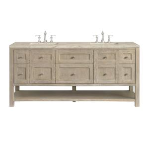 Breckenridge 72" Double Vanity, Whitewashed Oak, w/ 3 CM Tajnar Eclos Top w/FreePower Wireless Charger