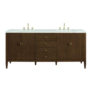 Myrrin 72" Double Vanity, Mid Century Walnut w/ 3 CM Ethereal Noctis Silestone Top w/FreePower Wireless Charger