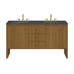 Hudson 60" Double Vanity, Honey Oak w/ 3 CM Parisien Bleu Silestone Top w/FreePower Wireless Charger