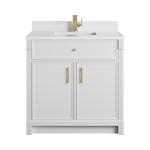 Bellshire 36" Single Vanity, Bright White w/ Single Hole 3 CM White Zeus Silestone Top and Matching Backsplash