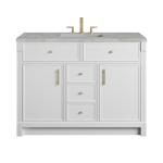 Bellshire 48" Single Vanity, Bright White w/ 3 CM Victorian Silver Silestone Top
