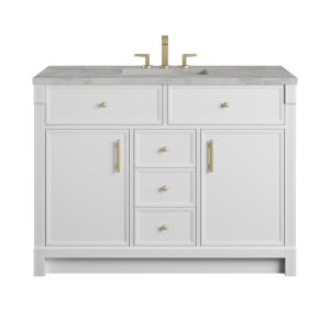 Bellshire 48" Single Vanity, Bright White w/ 3 CM Victorian Silver Silestone Top w/FreePower Wireless Charger